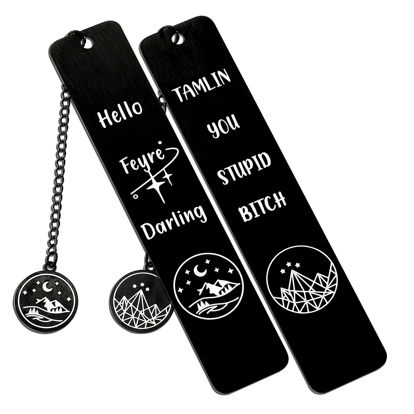 Stainless Steel Acotar Bookmark with Tassel, Acotar Inspirational Creative Moon Mountains Text Book Marks for Reading Women Men Collection, Books Accessories (Silver 1 Side Style 1)