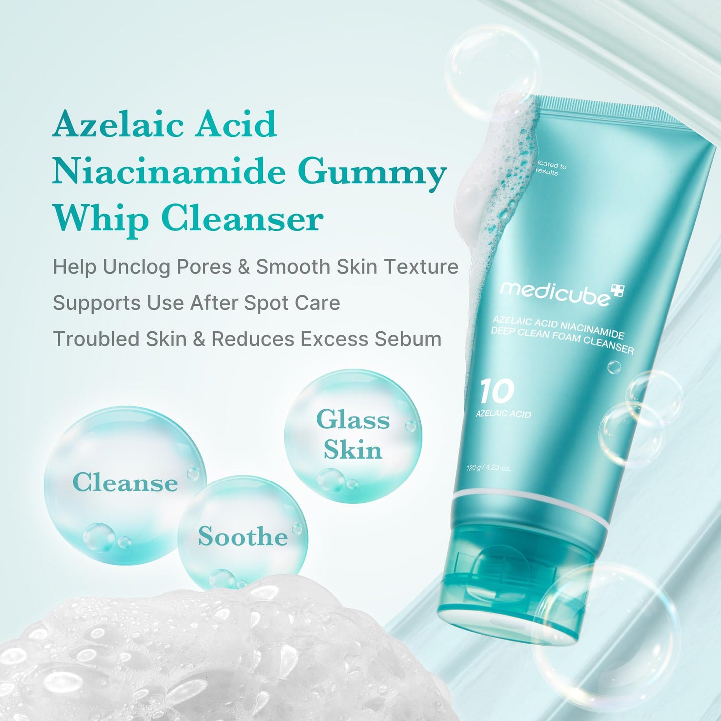 medicube Zero Pore Clear Blue Capsule Facial Deep Cleanser for Skin Texture, Blackhead & Pore Care | AHA, BHA & PHA for Double Cleansing, Daily Gentle Face Wash, Korean Skincare | 120g / 4.23 oz