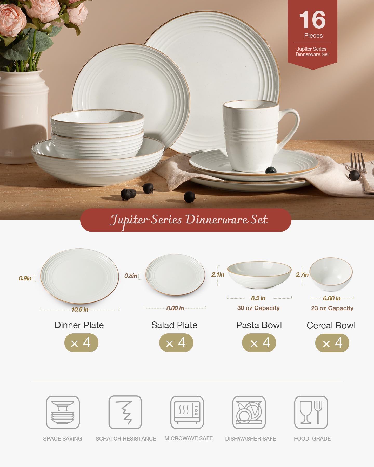 Famiware Jupiter Dinnerware Set, Plates and Bowls Dish Sets for 4 (12 Pieces), Microwave and Dishwasher Safe Stoneware Tableware, Chip and Scratch Resistant, Light Blue