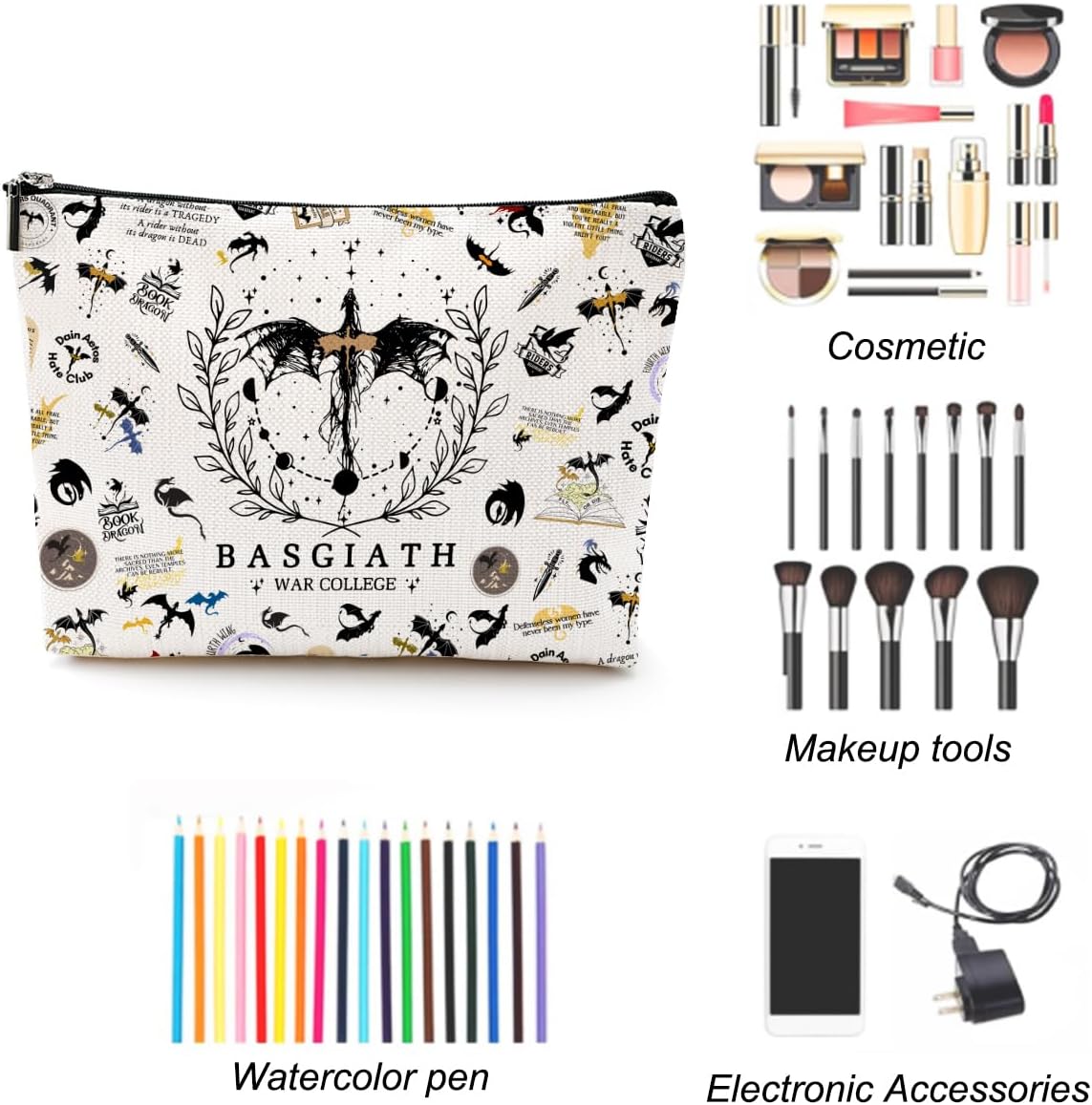 LONGXIN Fourth Wing Merch Makeup Bag Cosmetic Bag Gifts for Rider Fans Fourth Wing Book Lovers Bookworm Librarian Bookish Merchandise