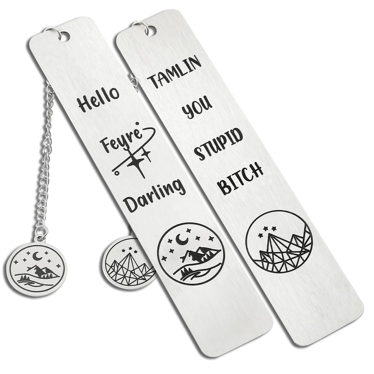 Stainless Steel Acotar Bookmark with Tassel, Acotar Inspirational Creative Moon Mountains Text Book Marks for Reading Women Men Collection, Books Accessories (Silver 1 Side Style 1)