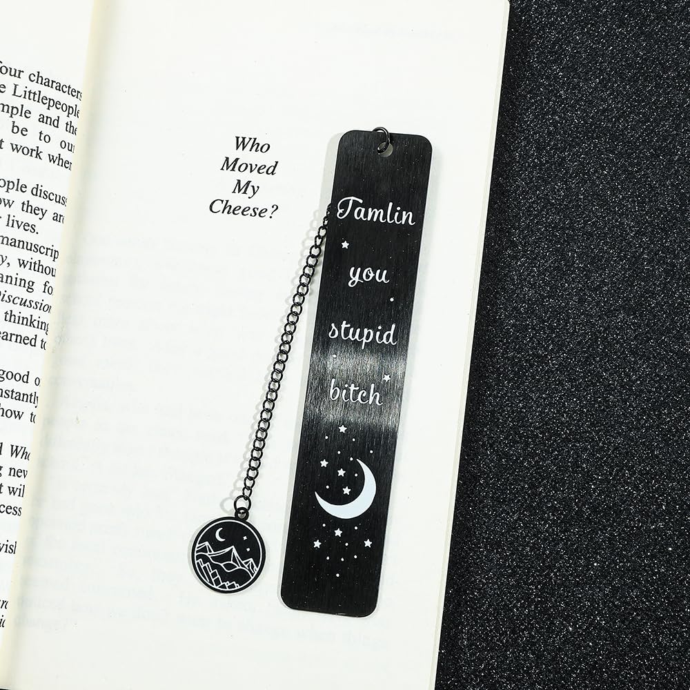Stainless Steel Acotar Bookmark with Tassel, Acotar Inspirational Creative Moon Mountains Text Book Marks for Reading Women Men Collection, Books Accessories (Silver 1 Side Style 1)
