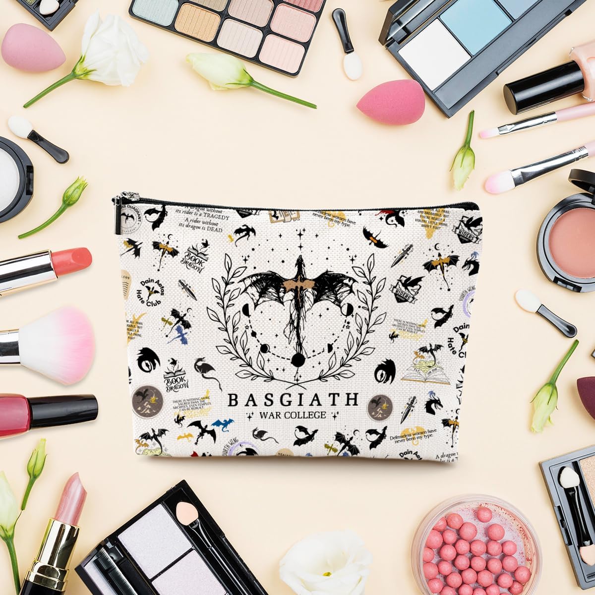 LONGXIN Fourth Wing Merch Makeup Bag Cosmetic Bag Gifts for Rider Fans Fourth Wing Book Lovers Bookworm Librarian Bookish Merchandise