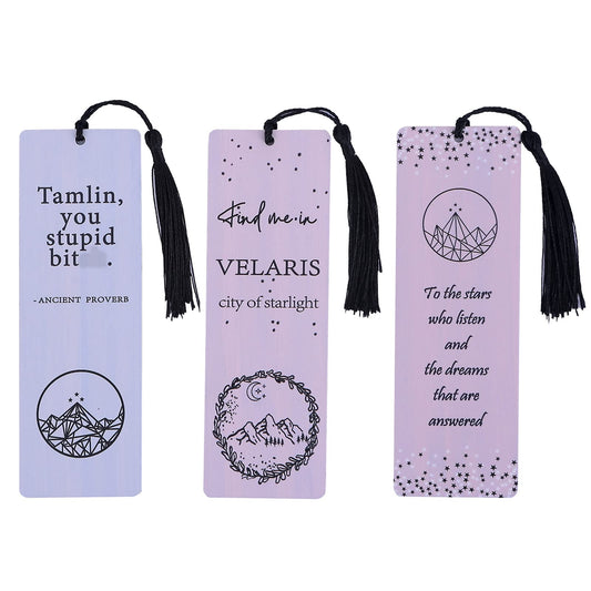 Inspired Bamboo Bookmarks for Women with Silk Tassel - 3-Piece Beautiful Pattern and Quote Book Marks - Perfect Book Markers Merchandise for ACO Fans Tar - Unique Gifts for Book Lovers