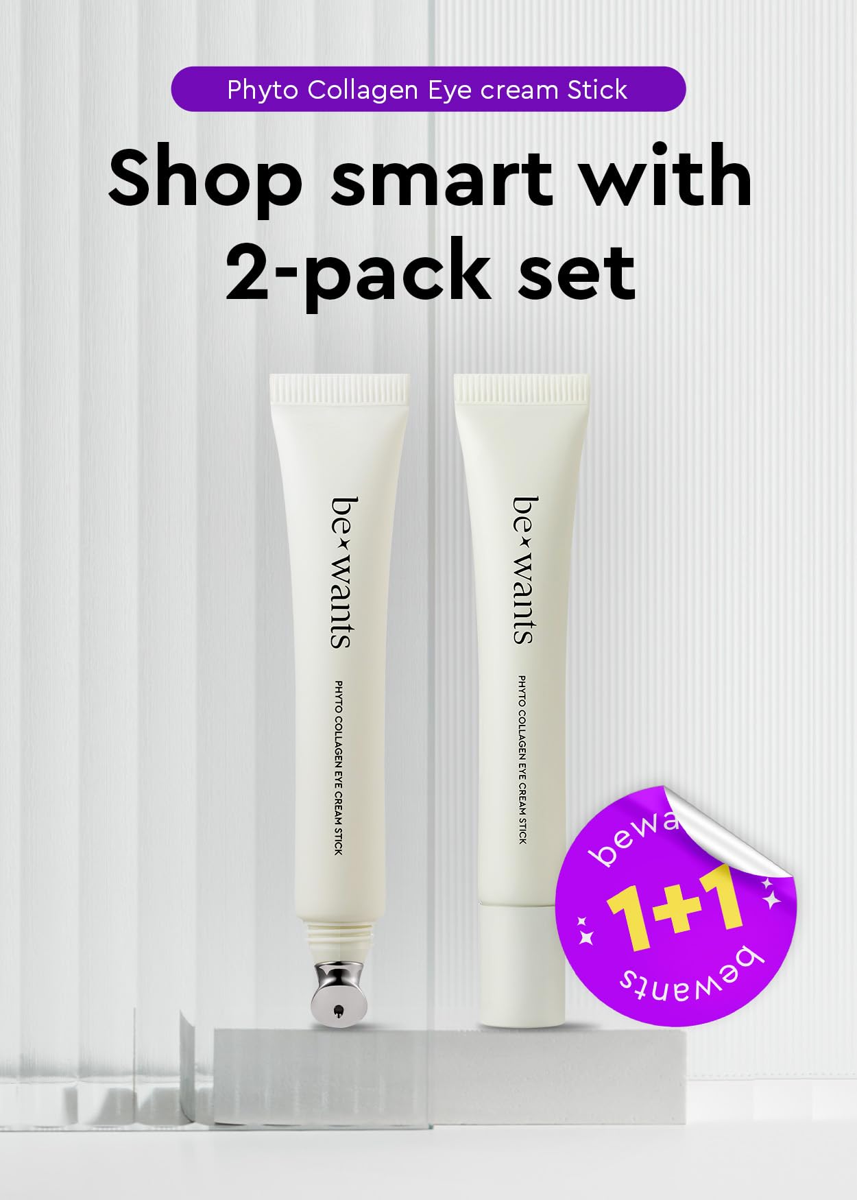 Bewants Instant Eye Bag Remover for Puffiness, serum roller for dark circles and puffiness, under eye treatment with bamboo water, Vegan Collagen (1 Pack)