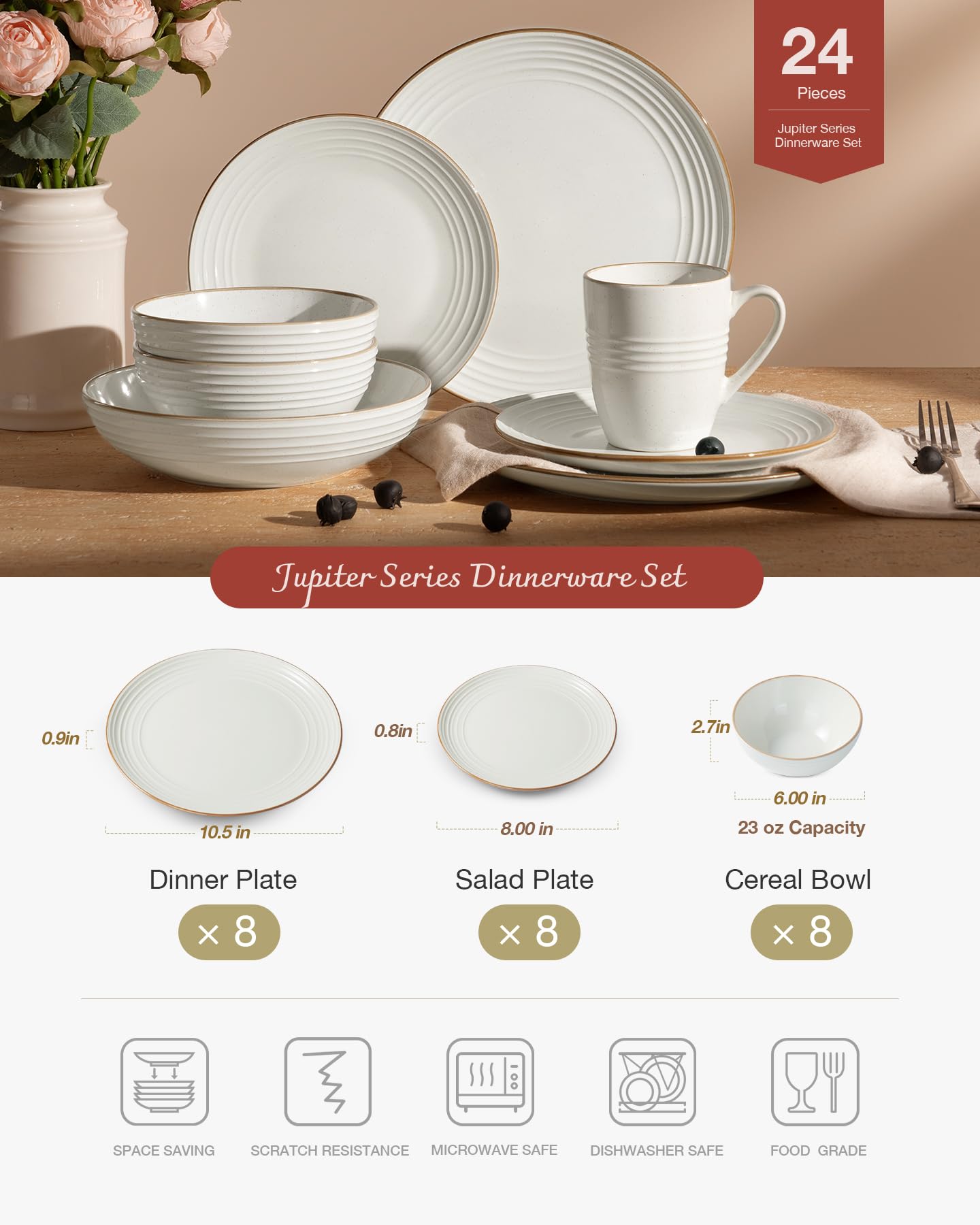 Famiware Jupiter Dinnerware Set, Plates and Bowls Dish Sets for 4 (12 Pieces), Microwave and Dishwasher Safe Stoneware Tableware, Chip and Scratch Resistant, Light Blue