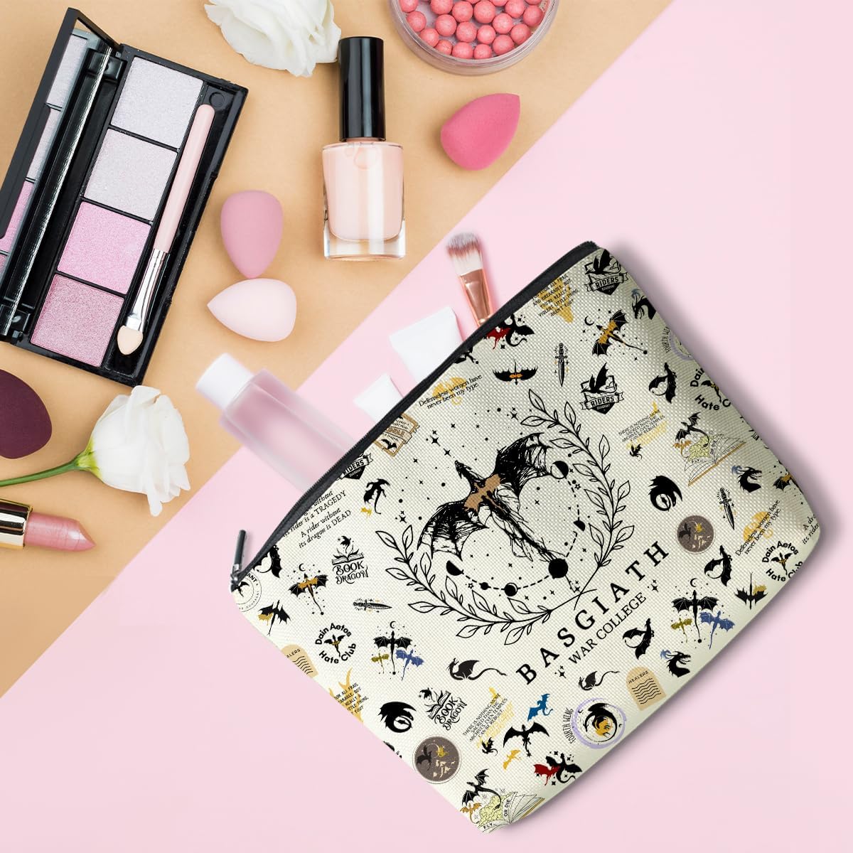 LONGXIN Fourth Wing Merch Makeup Bag Cosmetic Bag Gifts for Rider Fans Fourth Wing Book Lovers Bookworm Librarian Bookish Merchandise
