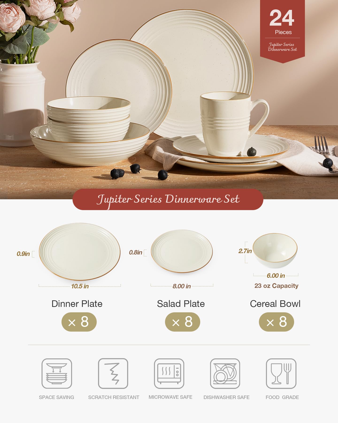 Famiware Jupiter Dinnerware Set, Plates and Bowls Dish Sets for 4 (12 Pieces), Microwave and Dishwasher Safe Stoneware Tableware, Chip and Scratch Resistant, Light Blue
