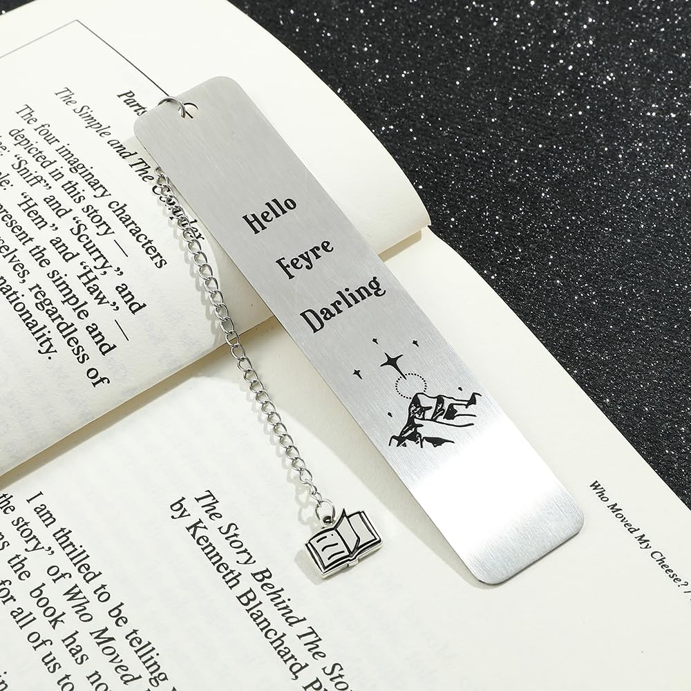 Stainless Steel Acotar Bookmark with Tassel, Acotar Inspirational Creative Moon Mountains Text Book Marks for Reading Women Men Collection, Books Accessories (Silver 1 Side Style 1)