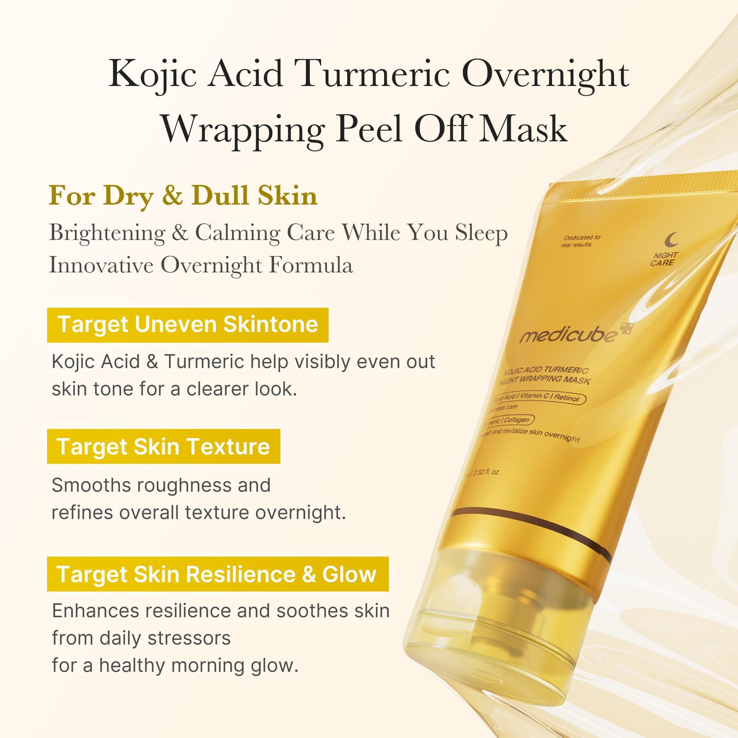 medicube Collagen Overnight Wrapping Peel Off Facial Mask Pack - Elasticity & Hydration Care, Reduces Sagging & Dullness - Hydrolyzed Collagen For Glowing Skin - Korean Skin Care, 2.53 fl.oz