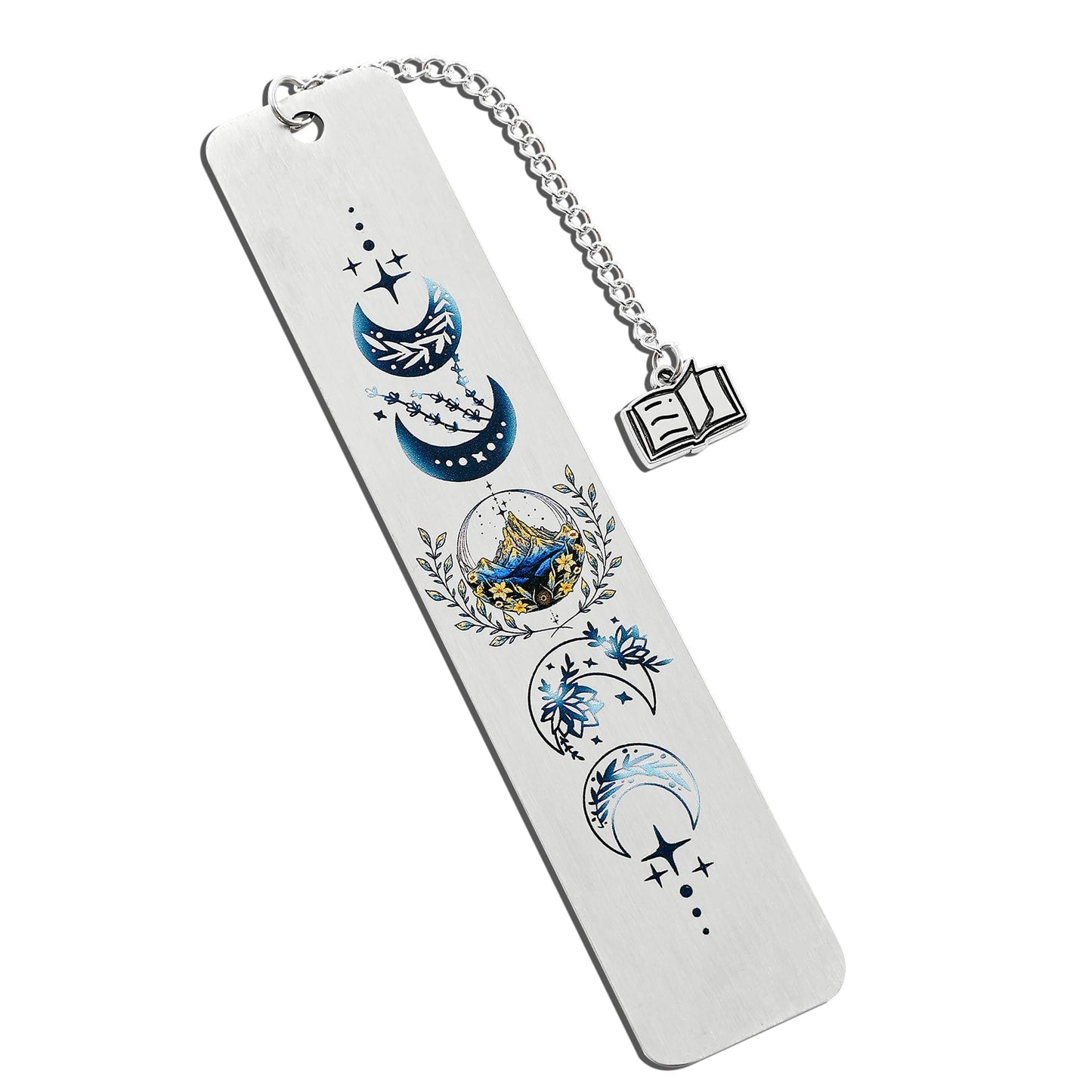 Stainless Steel Acotar Bookmark with Tassel, Acotar Inspirational Creative Moon Mountains Text Book Marks for Reading Women Men Collection, Books Accessories (Silver 1 Side Style 1)