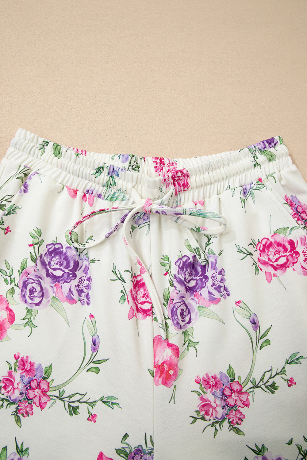 Apricot Floral Print Pullover Drawstring Lounge Pants Set