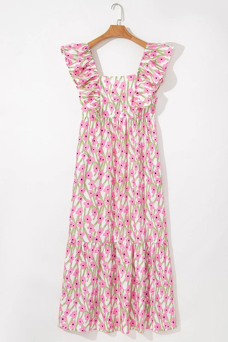 Get ready to bloom in our stunning Pink Floral Maxi Dress with Ruffled Straps! 🌸✨ Perfect for any occasion! #FashionGoals #MaxiDressMagic