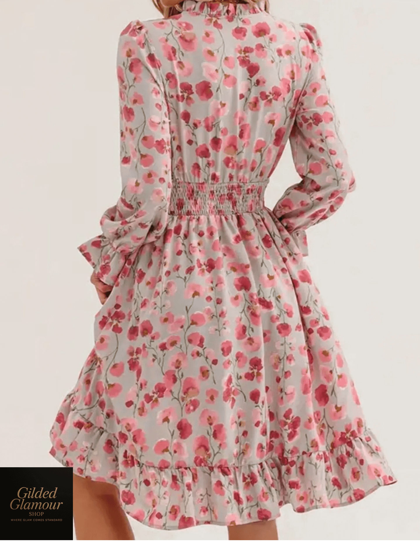 Vestido elegante con estampado floral, mangas con volantes y dobladillo con volantes