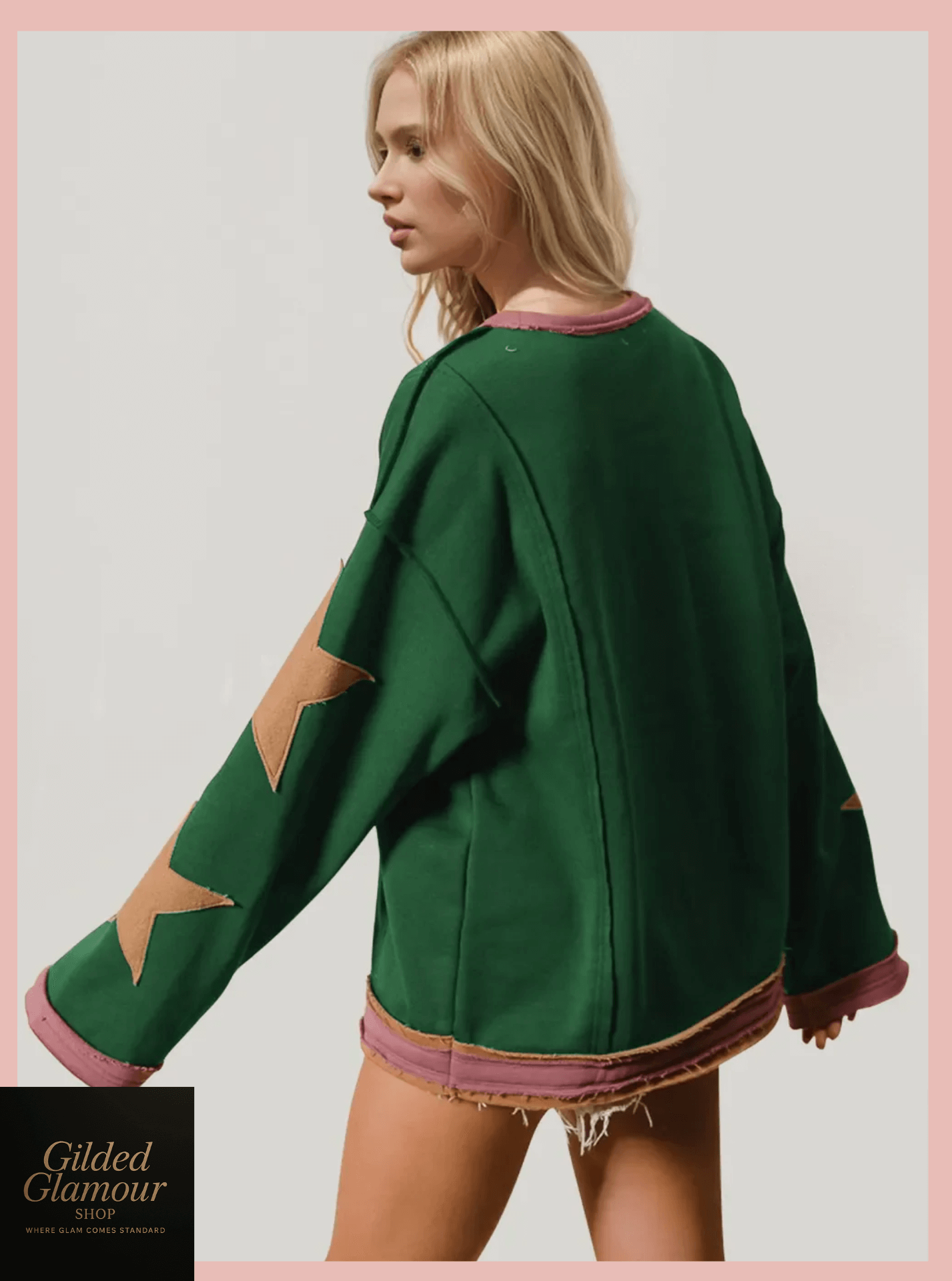 Double Take Star Patched Long Sleeve Sweatshirt Cozy