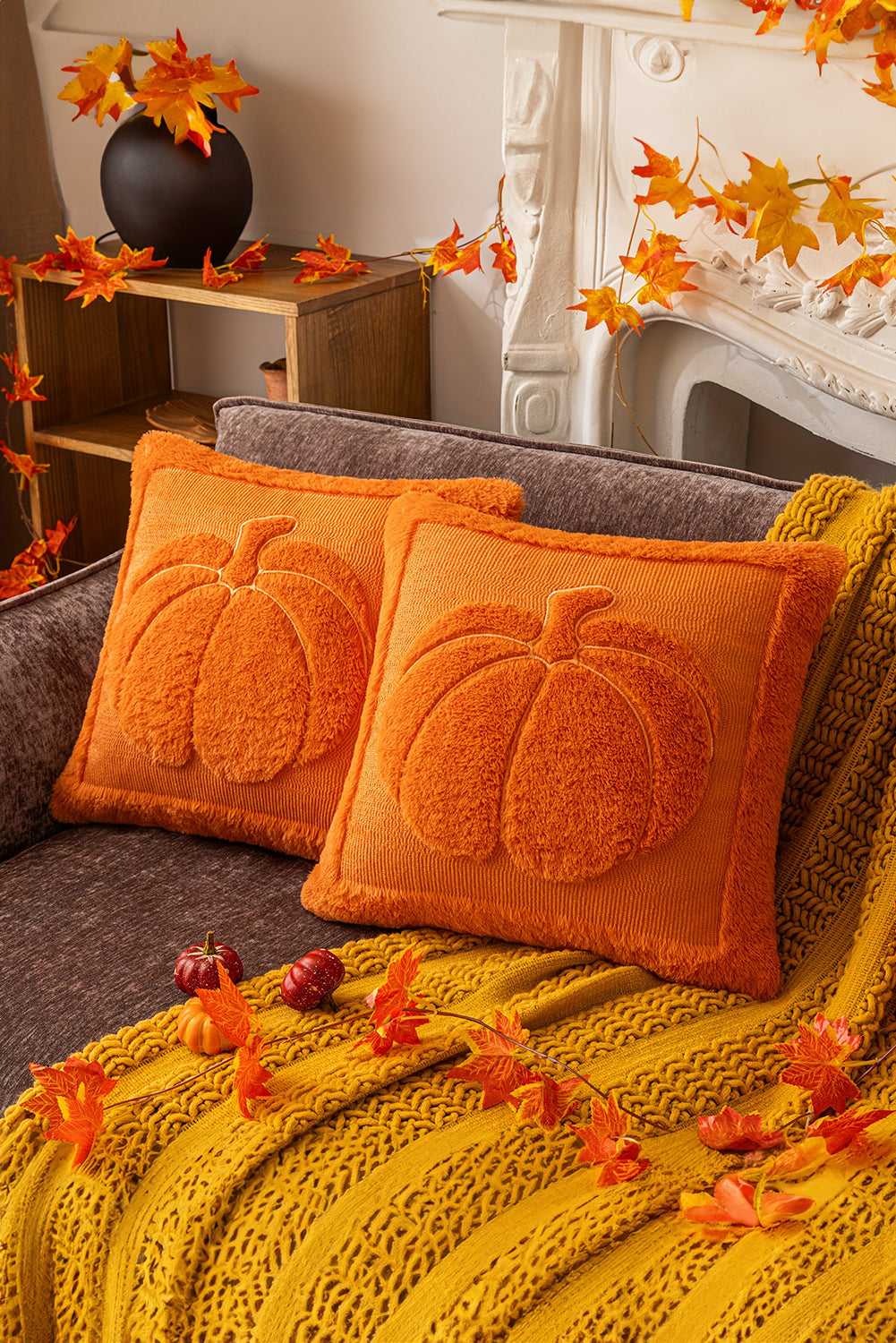 Orange Plush Textured Pumpkin Pillowcase Made From Terylene