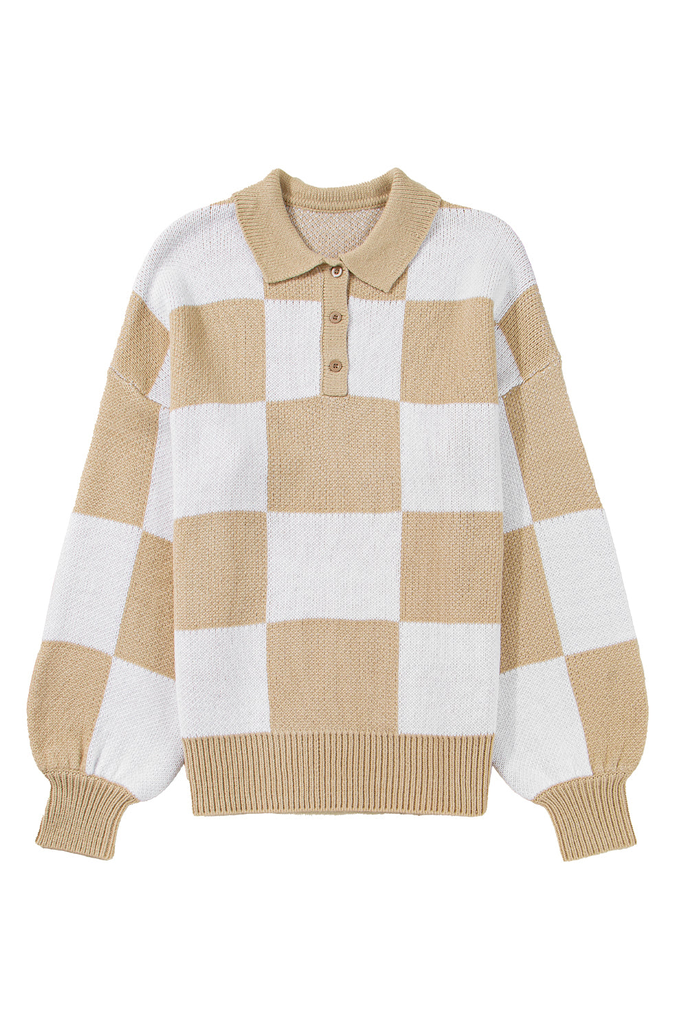 Grapefruit Orange Checkered V Neck Collared Sweater