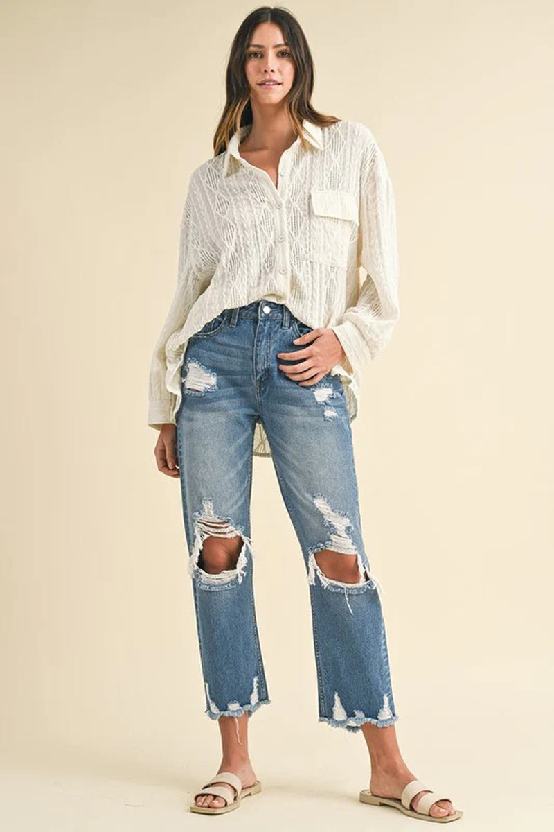 Get the Perfect Edgy Look with Annie Wear's Distressed Raw Hem Cropped Jeans! 💥👖 #FashionGoals #DenimLove