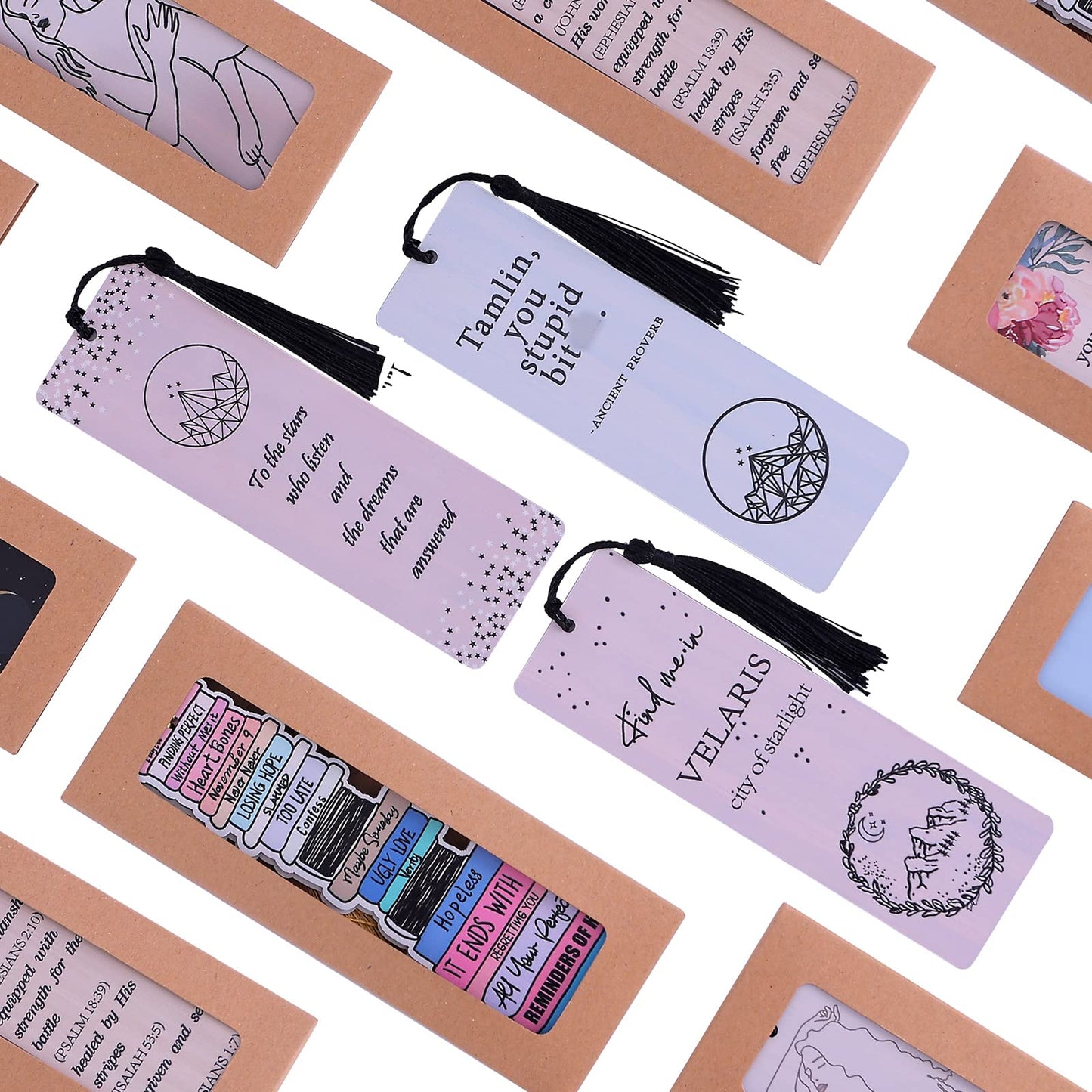 Inspired Bamboo Bookmarks for Women with Silk Tassel - 3-Piece Beautiful Pattern and Quote Book Marks - Perfect Book Markers Merchandise for ACO Fans Tar - Unique Gifts for Book Lovers