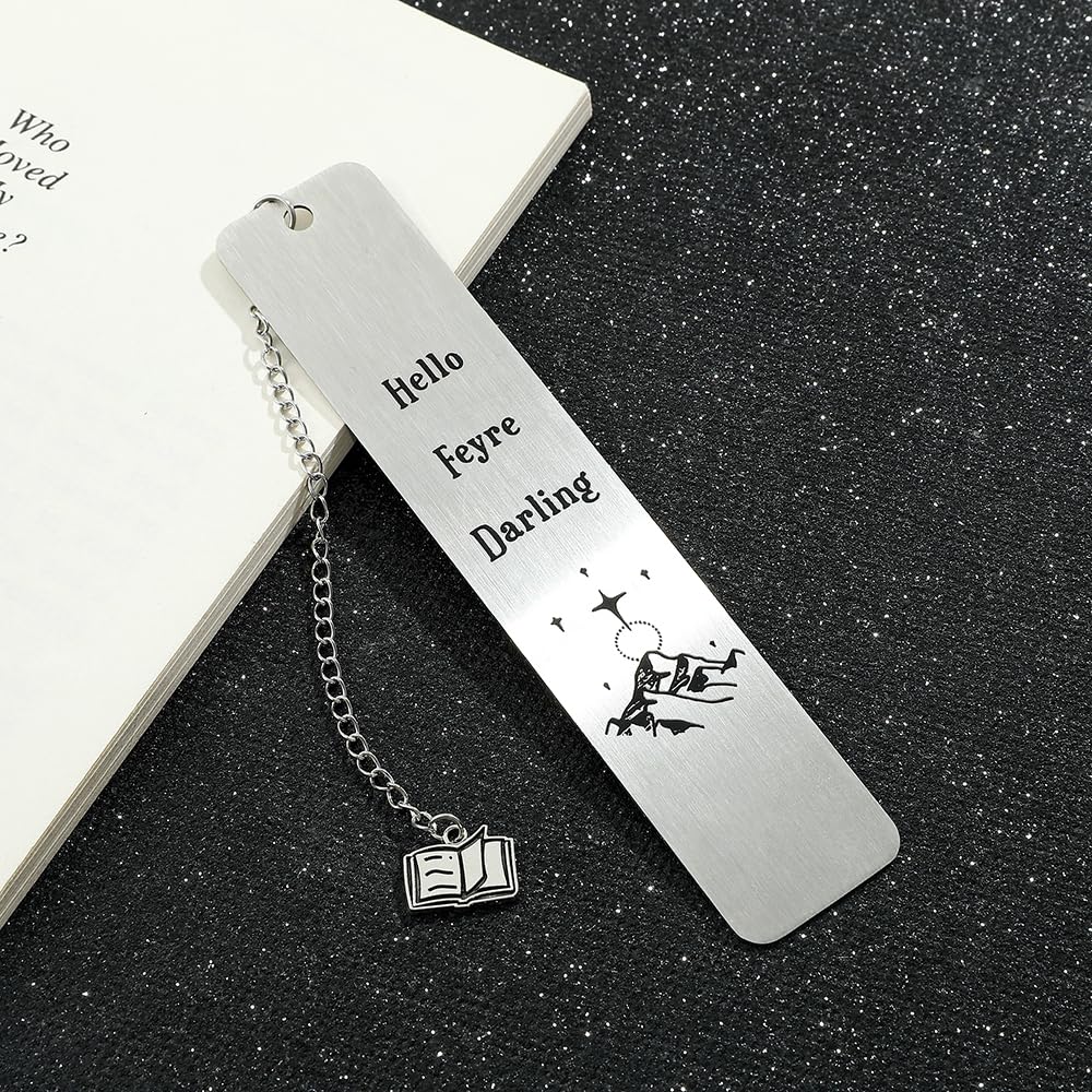 Stainless Steel Acotar Bookmark with Tassel, Acotar Inspirational Creative Moon Mountains Text Book Marks for Reading Women Men Collection, Books Accessories (Silver 1 Side Style 1)