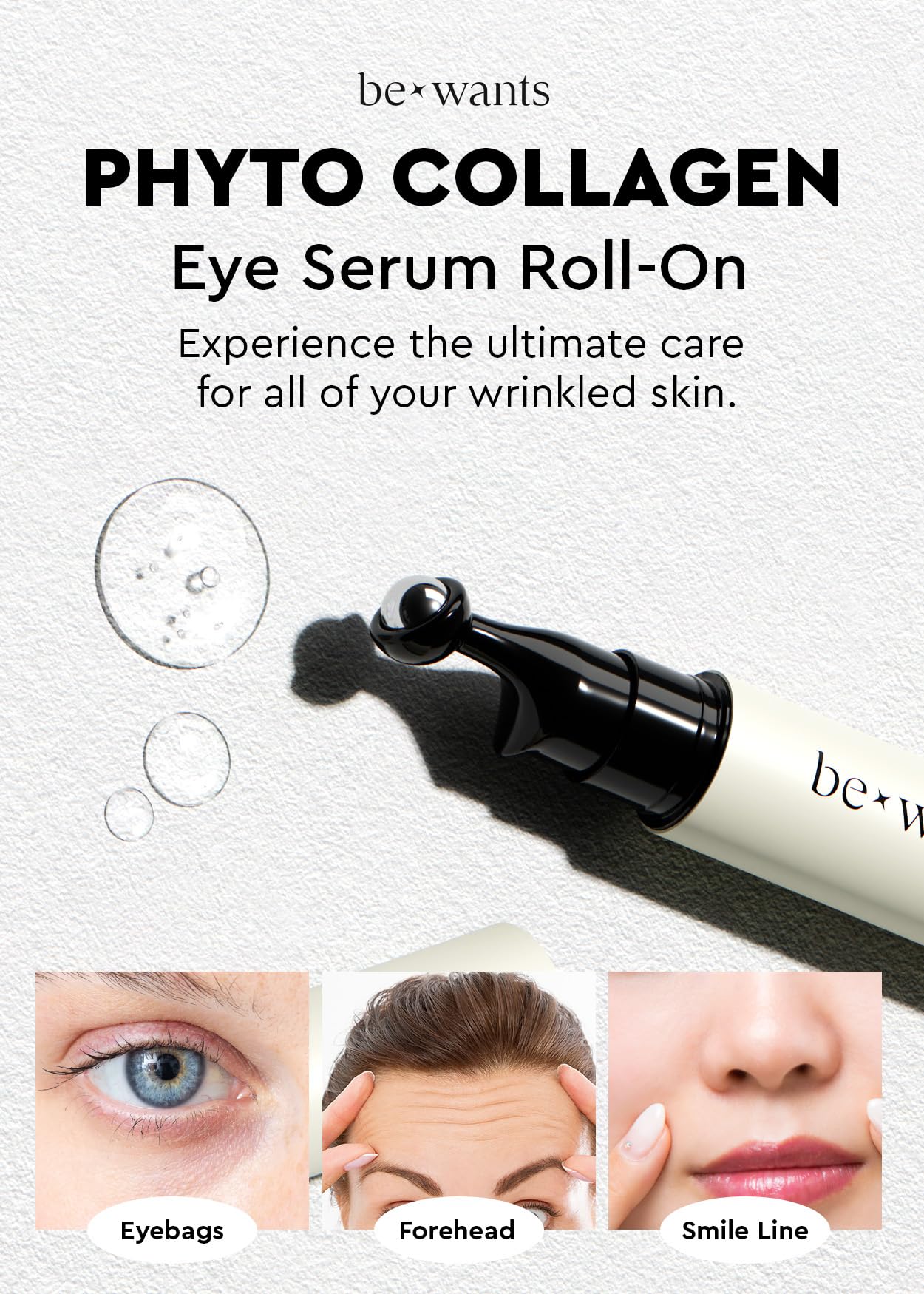 Bewants Instant Eye Bag Remover for Puffiness, serum roller for dark circles and puffiness, under eye treatment with bamboo water, Vegan Collagen (1 Pack)