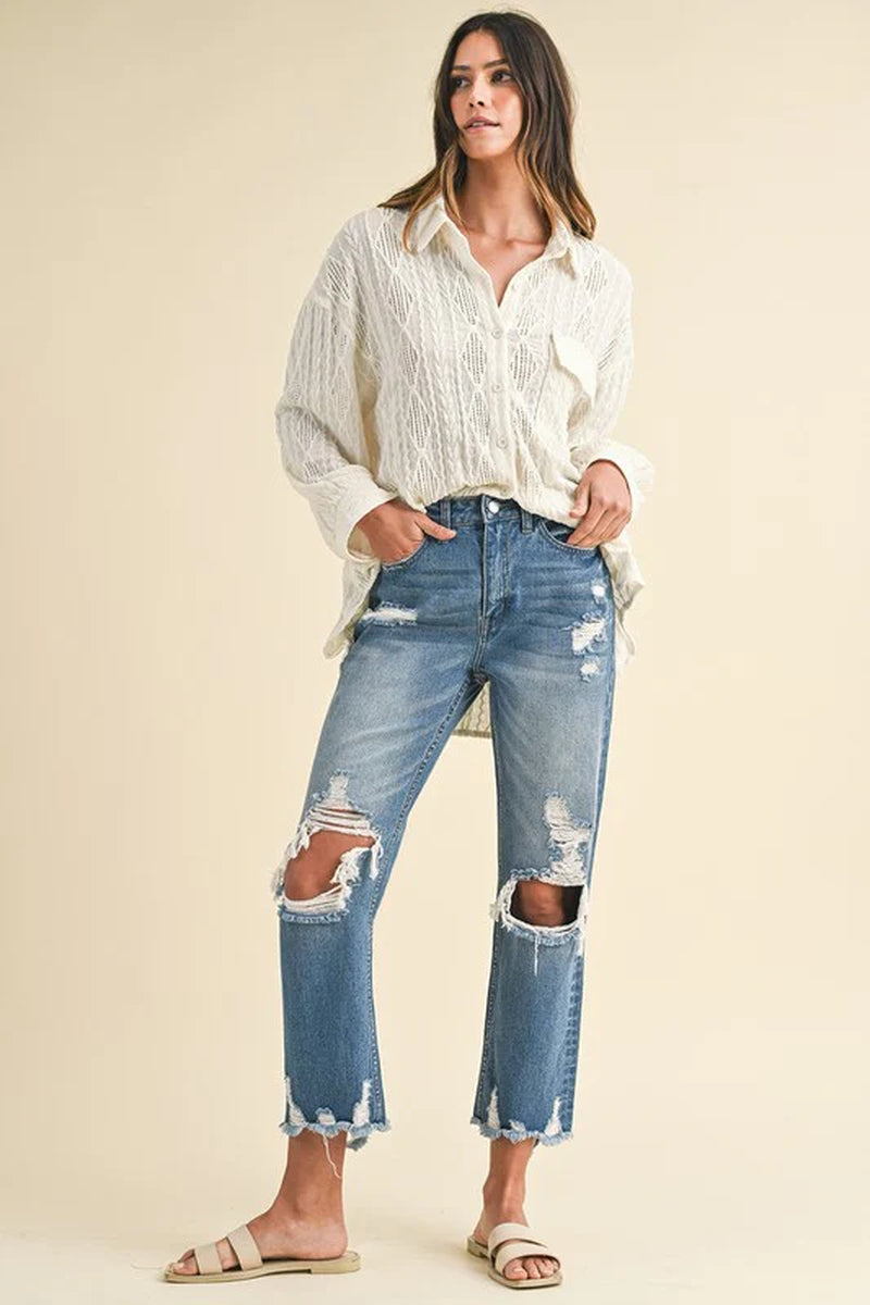 Get the Perfect Edgy Look with Annie Wear's Distressed Raw Hem Cropped Jeans! 💥👖 #FashionGoals #DenimLove