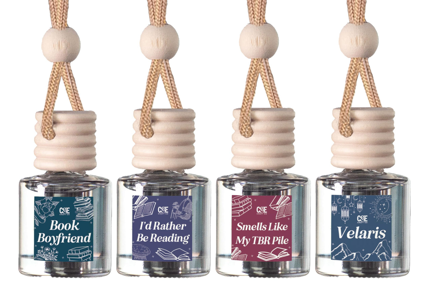 CANDECraftCo 4 Pack Bookish Scents Car Air Freshener for Essential Oils, Aromatherapy Automobile Diffuser, Gift for Her, Library, Book Lover Gift, Reading Bibliophile (ACOTAR)