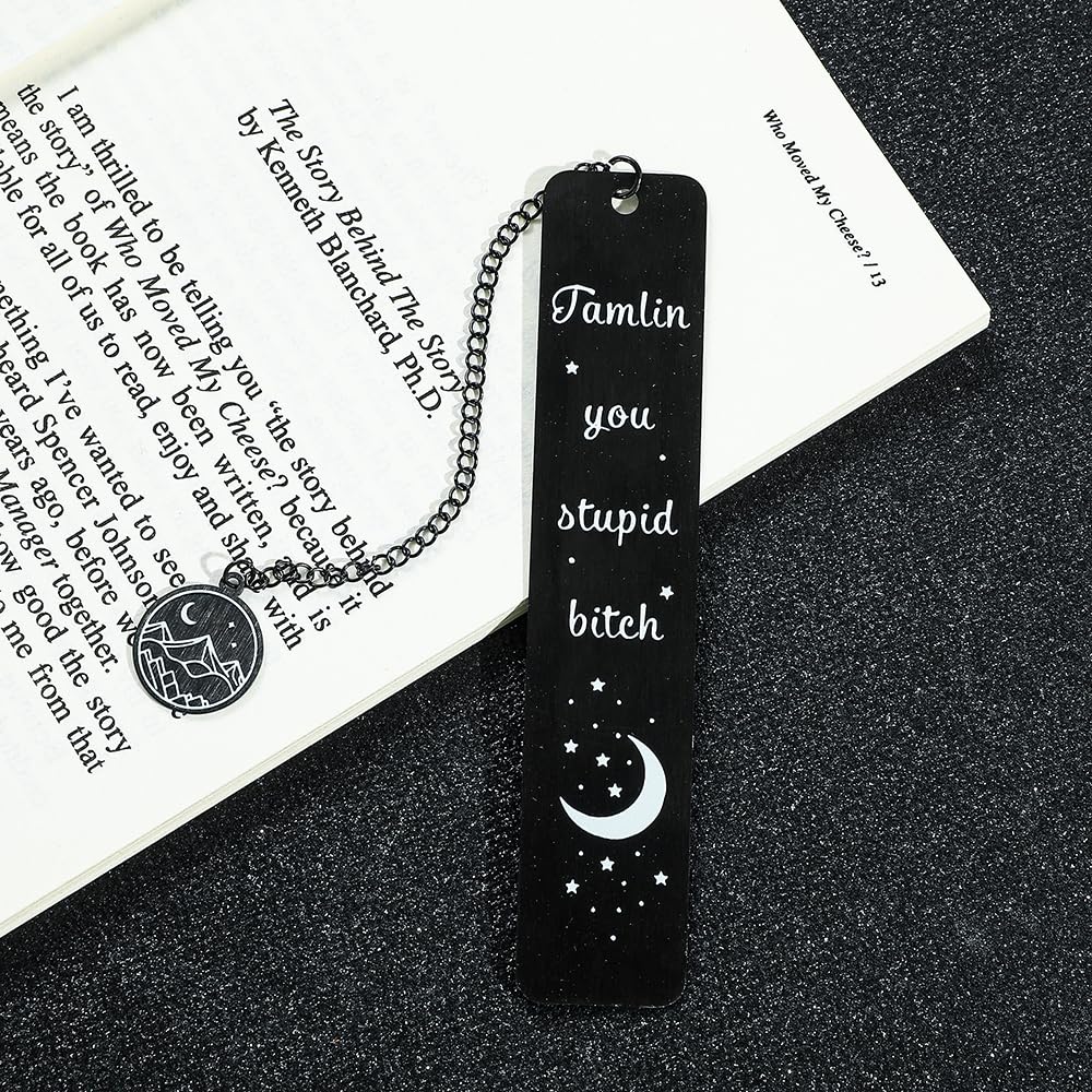Stainless Steel Acotar Bookmark with Tassel, Acotar Inspirational Creative Moon Mountains Text Book Marks for Reading Women Men Collection, Books Accessories (Silver 1 Side Style 1)
