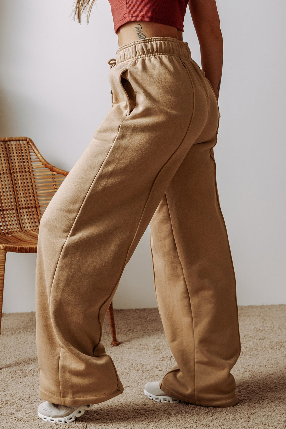 Smoke Gray Exposed Seams Everyday High Waist Wide Leg Pants