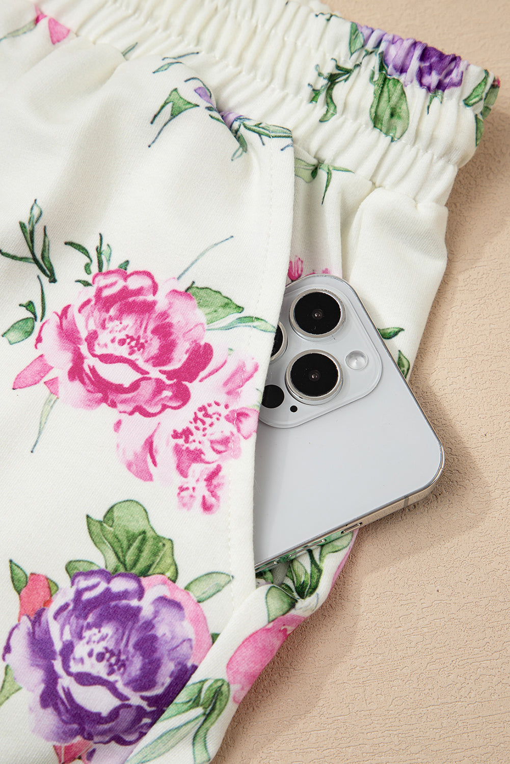 Apricot Floral Print Pullover Drawstring Lounge Pants Set