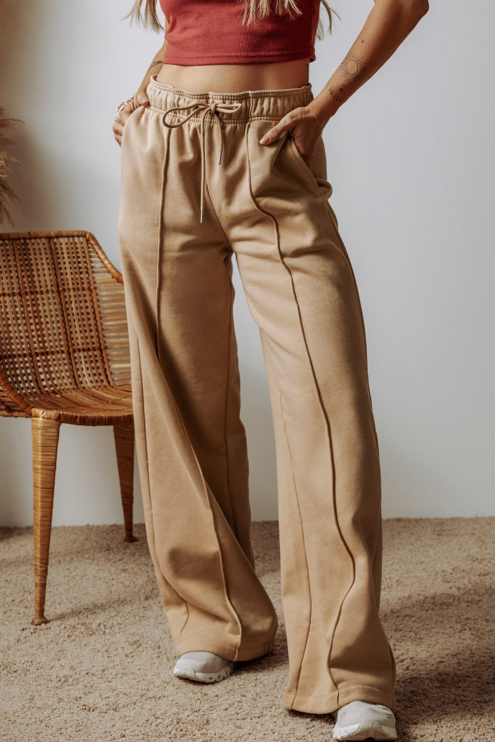 Smoke Gray Exposed Seams Everyday High Waist Wide Leg Pants