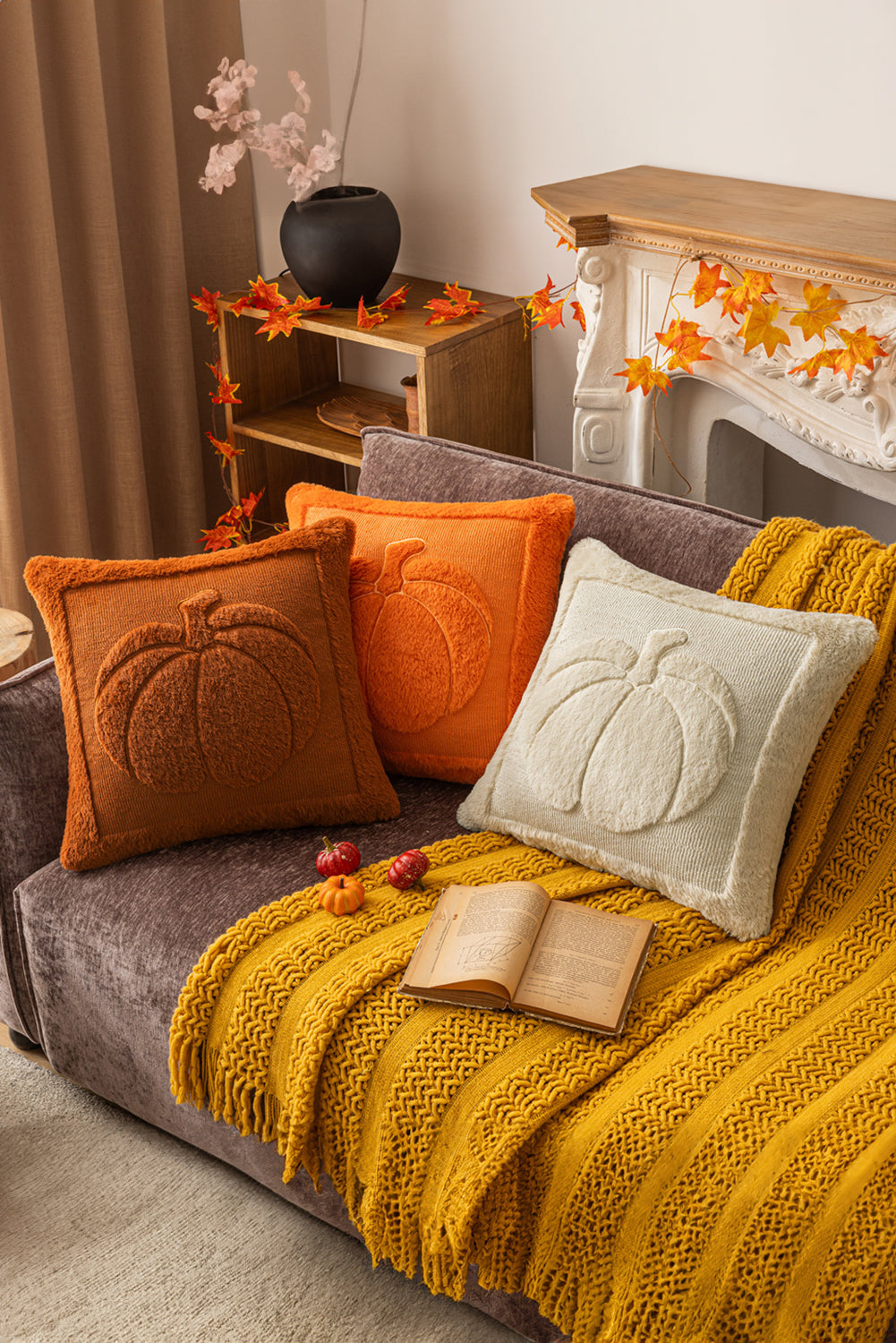 Orange Plush Textured Pumpkin Pillowcase Made From Terylene