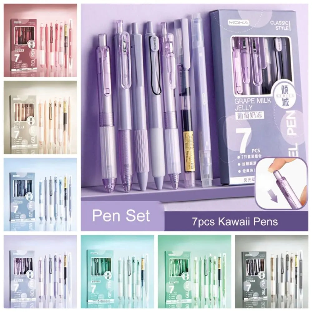 7Pcs/Set Kawaii Pens Quick-Drying Ink Pen School Supplies Ballpoint Pen Back to School Stationery