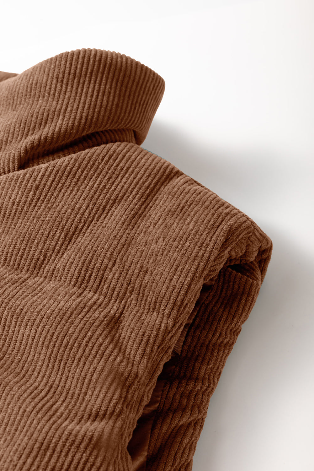 Coffee Corduroy Puffer Vest Coat Zip Up Sleeveless Style