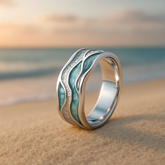 Anillo de la serie Beach Wave, diseño Aurora Ocean, joyería de estilo festivo