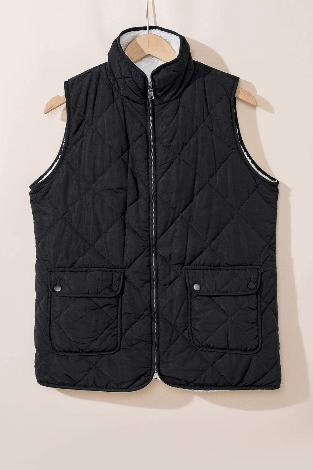 Pink Zip Up Fleece Lined Quilted Vest Coat Warm For Women