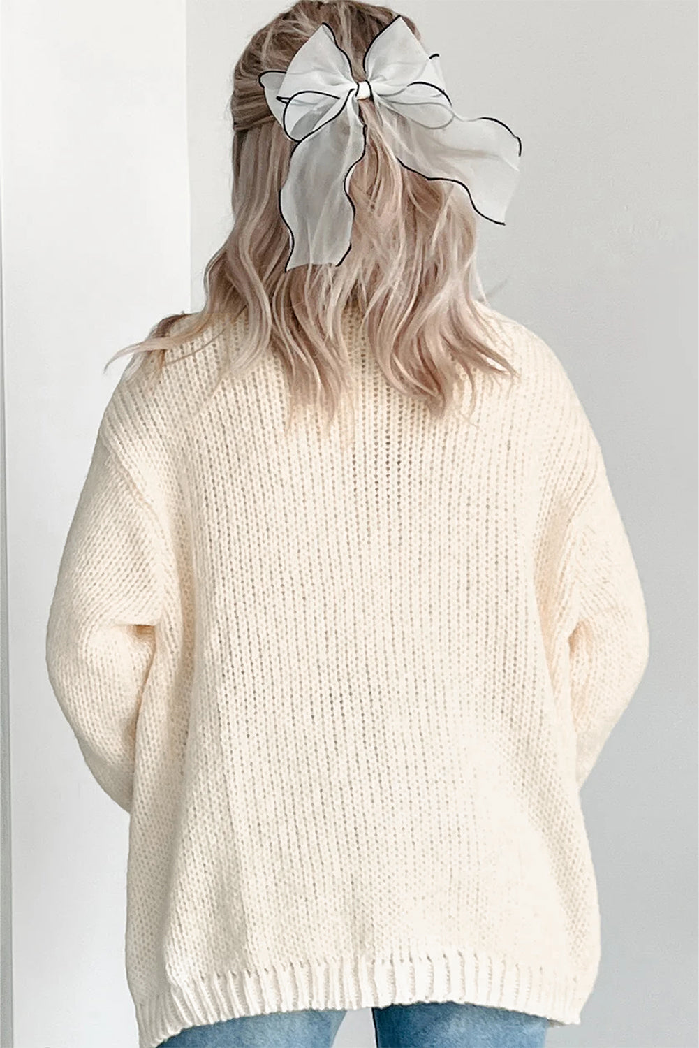 White Pumpkin Print Open Front Drop Shoulder Knit Cardigan *NEW* Shipping earliest date is 9/10