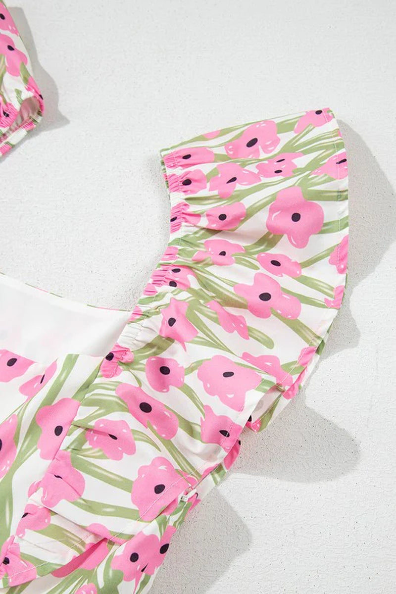 Get ready to bloom in our stunning Pink Floral Maxi Dress with Ruffled Straps! 🌸✨ Perfect for any occasion! #FashionGoals #MaxiDressMagic