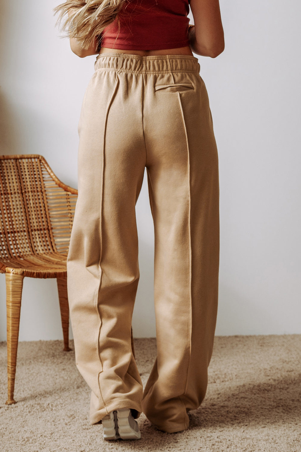 Smoke Gray Exposed Seams Everyday High Waist Wide Leg Pants