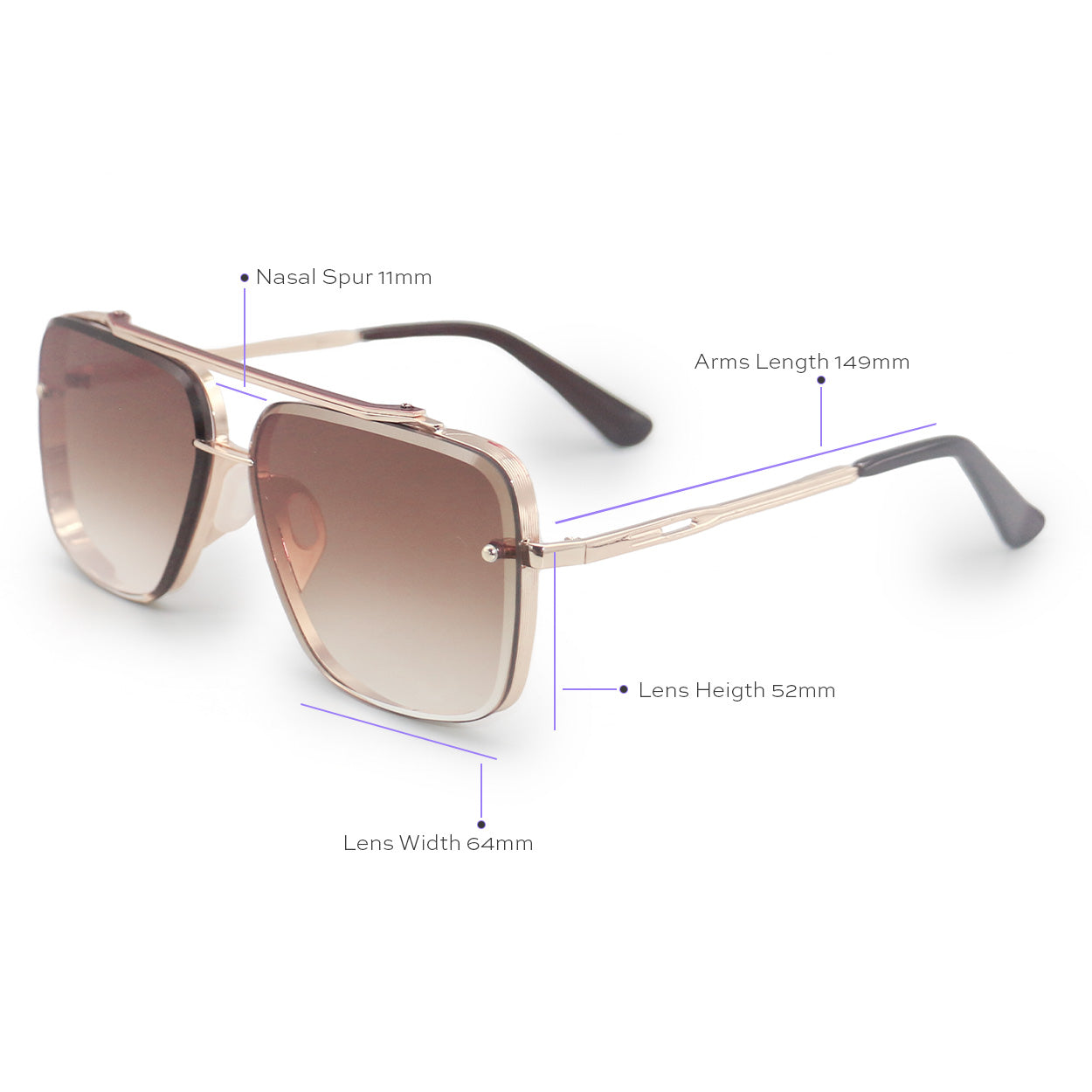 Bella Coffee Tangle Free Aviator Sunglasses Nose Pads