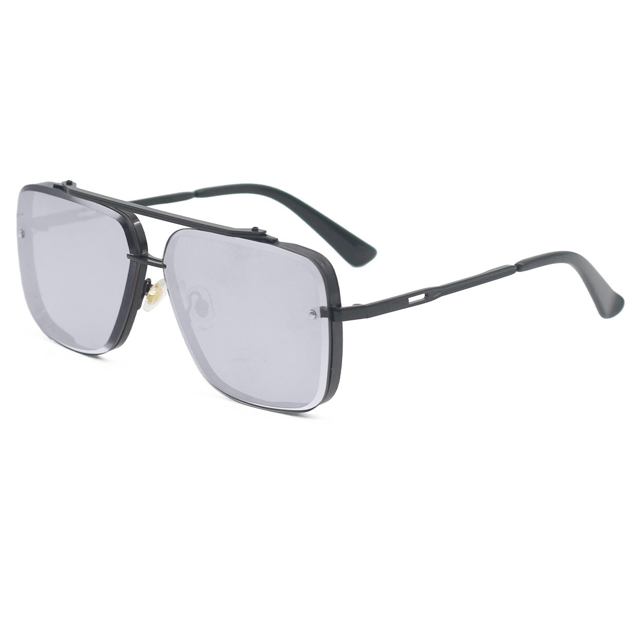 Bella Chrome Black Oversized Squared Aviators Sunglasses