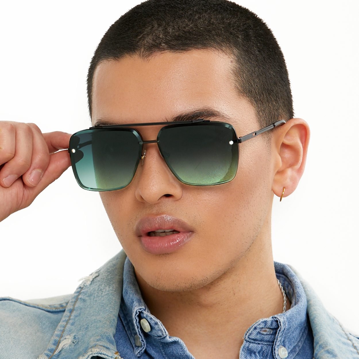 Bella Tangle Free Dark Green Oversized Squared Aviators