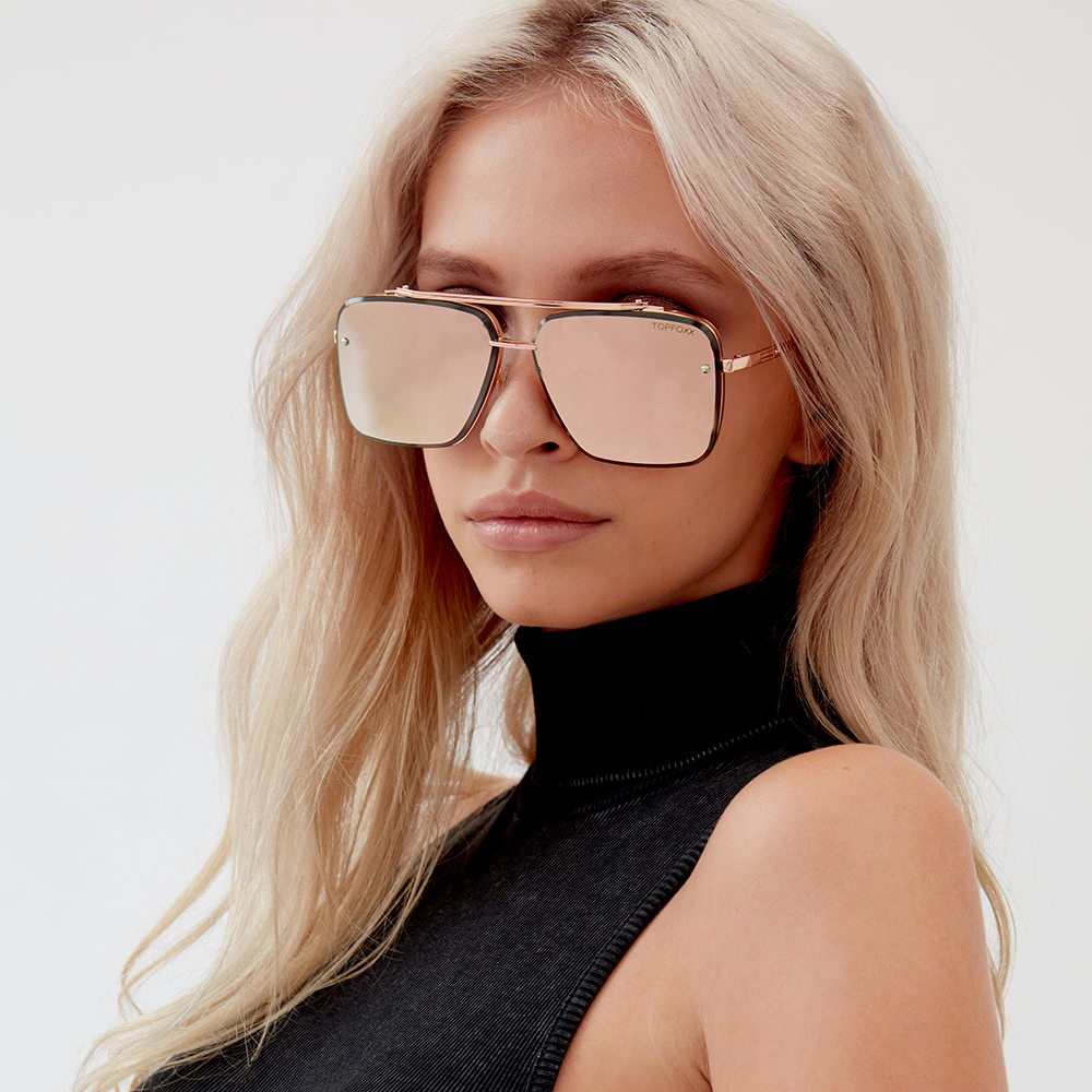 Bella Rose Gold Tangle Free Oversized Squared Aviators