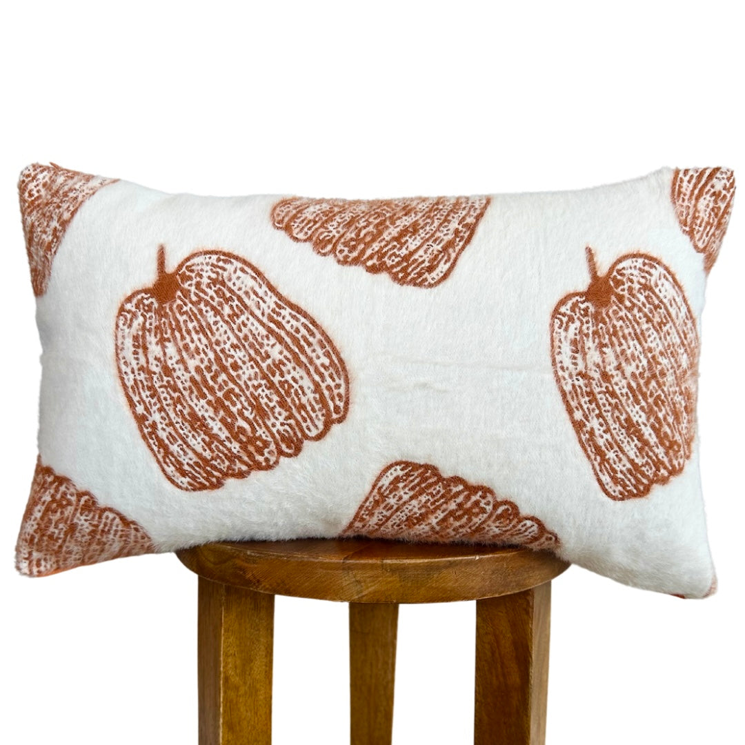 White Pumpkin Lumbar Pillow Cover With Chenille Texture