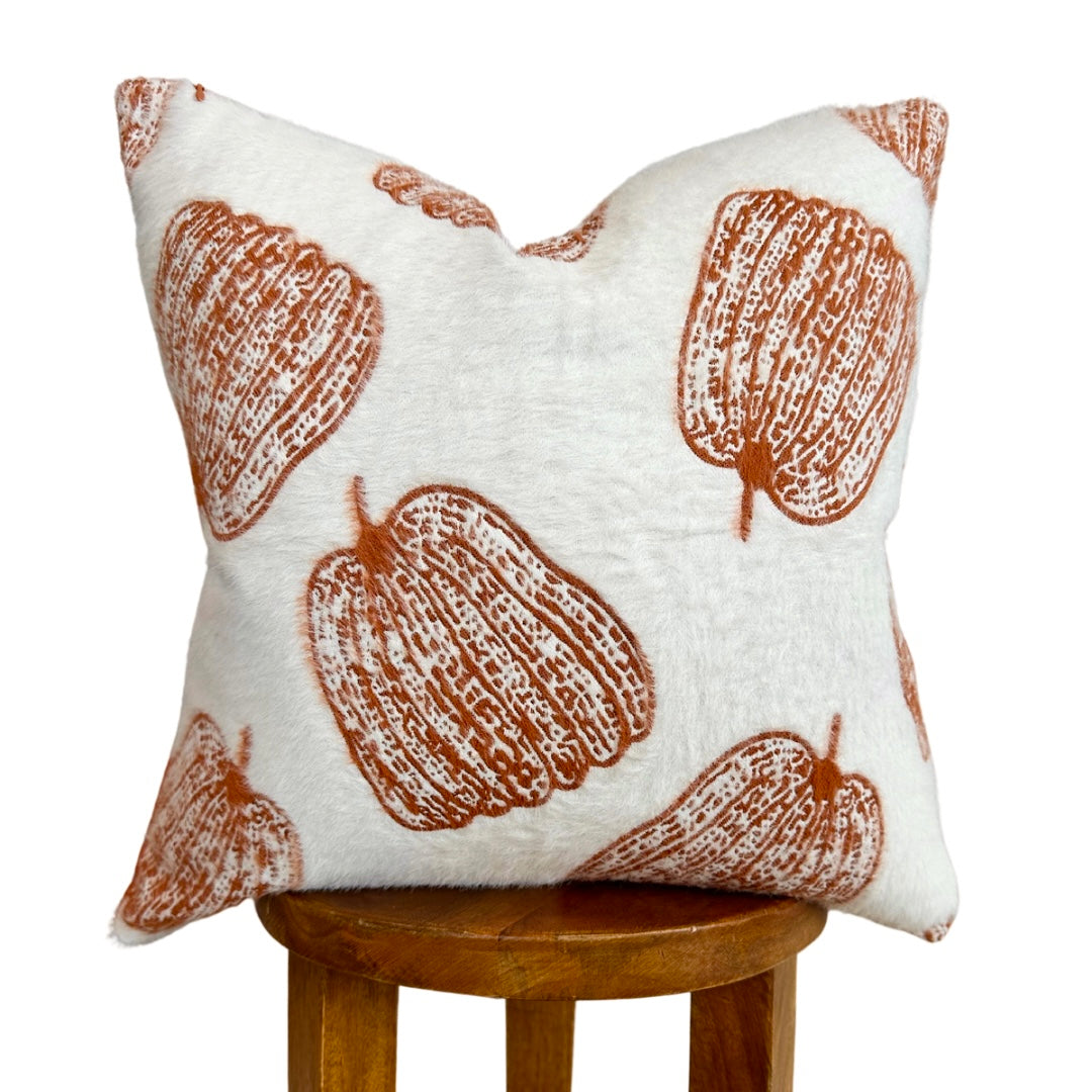 White Pumpkin Chenille Pillow Cover 18 Inch Autumn Decor
