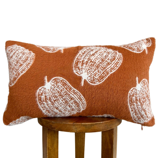 Burnt Orange Pumpkin Lumbar Pillow Chenille Cover 12x20