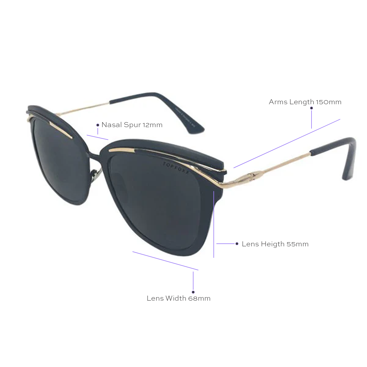 TopFoxx Candy Sunglasses Black Eyebrow Frame Smoke Lens