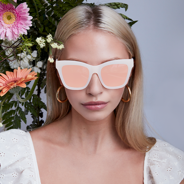 Cosmo White Rose Gold Sunglasses Oversized Cat Eye Frames
