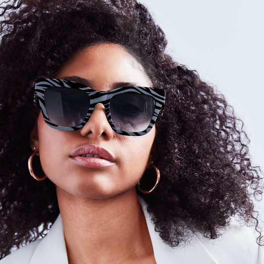 Cosmo Grey Zebra Square Cat Eye Sunglasses Oversized Frame