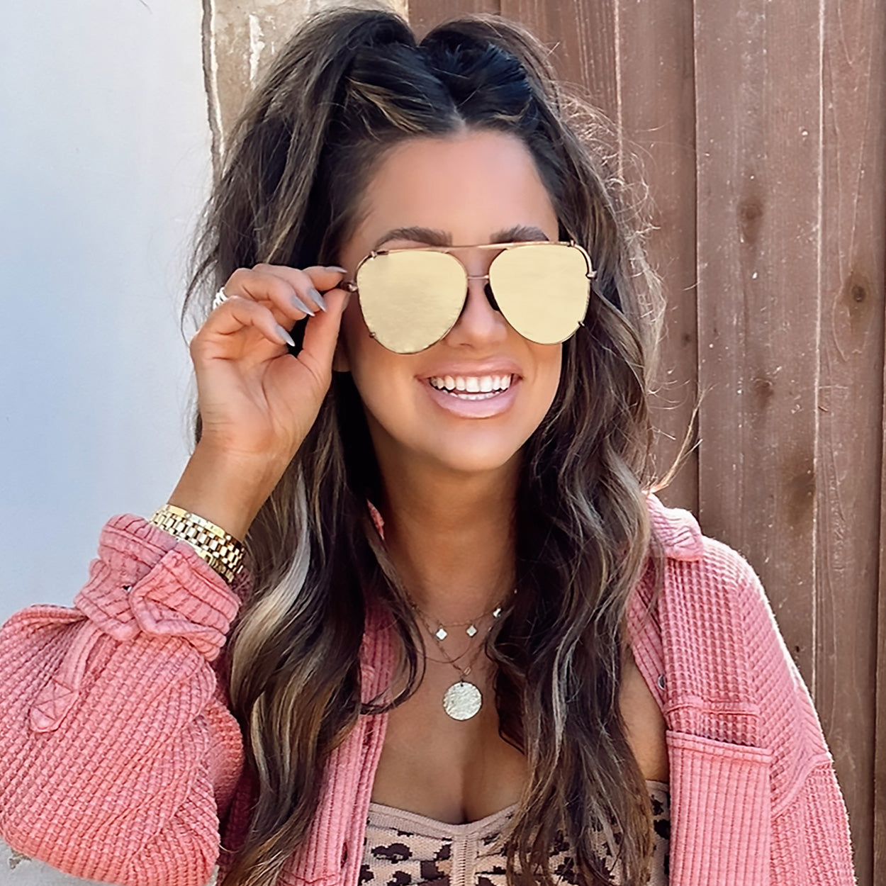 Cristina Tangle Free Mirrored Brown Aviator Sunglasses
